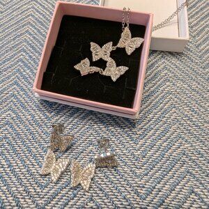 Butterfly Sterling silver earring and necklace set